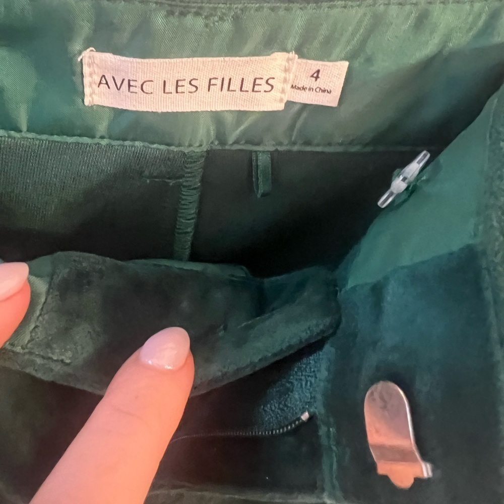 NWOT Avec Les Filles Faux Suede Tuxedo Pants Green Straight Leg size 4 - Picture 5 of 5